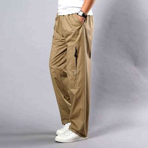 Pantalon kaki d'été pour hommes grande taille coupe droite grandes tailles 5XL poches latérales jambe large coton noir pantalon cargo pantalon de travail mâle G0104