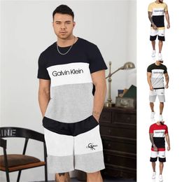 Zomer heren brief print splicing tracksuit klassieke soort t-shirt shorts sportkleding pak causale training korte set kleding 220803