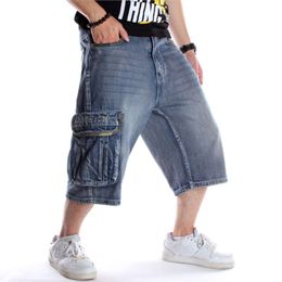 Zomer Mannen Losse Multi Zakken Cargo Denim Shorts Hip Hop Wijde Pijpen Jeans Straat Skateboard Capri Shorts Plus Size 44 46