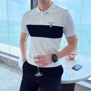 Polo de verano para hombre, camisetas informales ajustadas de manga corta, ropa social de negocios de empalme a la moda, camisas de ropa de calle 210527