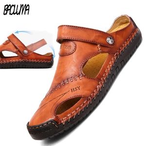 Sandales d'été pour hommes mocassins en cuir véritable chaussures souples pantoufles de plage bohême