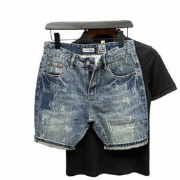 Short en jean coupe slim usé pour hommes d'été Fi Persalized W Blue Jeans Pantalon court J94l #