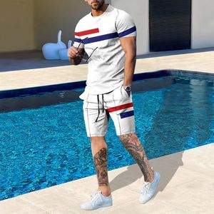 Zomer heren sets Stripe 3d tracksuit modekleding voor man t -shirt shorts 2 -delige outfit casual pak oversized streetwear 240402