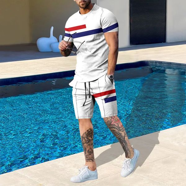 Summer's Summer's Sets Stripe 3D Ropa de moda de chándal 3D para el hombre Man shorts Clotos de 2 piezas Traje informal de gran tamaño 240402