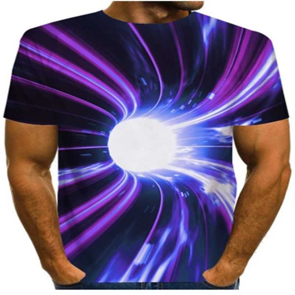 Chemise pour hommes d'été à manches courtes 3D motif d'impression de tunnel psychédélique décontracté vêtements de rue cool 211202