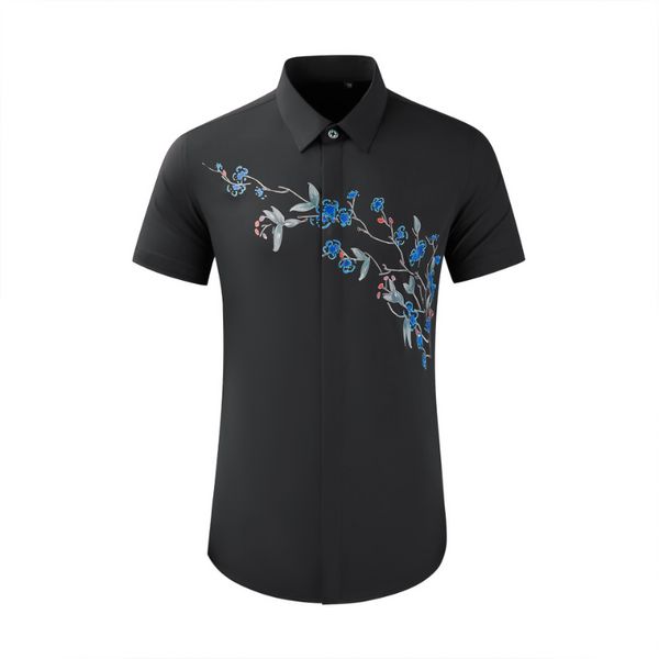 Chemises d'été pour hommes de luxe fleur de prunier imprimé à manches courtes fête hommes chemises habillées affaires décontracté mince homme chemises 4XL