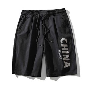 Shorts pour hommes d'été High Street Cordon Cargo Shorts Hommes Cool Chine Imprimer Loose Beach Shorts Culottes Mâle 210603