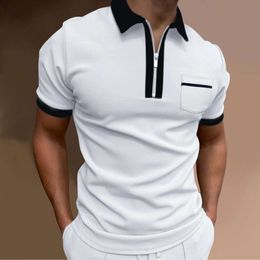 Polo d'été à manches courtes pour hommes, couleur unie, col rabattu, fermeture éclair, t-shirts décontractés, Streetwear, nouveaux hauts masculins