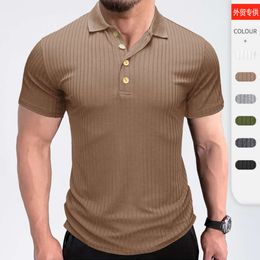 Summer Men's Sports American Polo camiseta, Lapa de color sólido para hombres Camiseta de manga corta