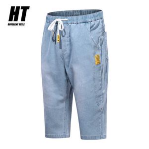Zomer heren stretch korte merk katoen jeans denim shorts mannen baggy wide poot hoge kwaliteit elastische Bermuda boardshort mannelijke 210603