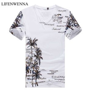 Zomer Heren T-shirt Fashion Coconut Island Printing T-shirt Mannen V-hals Korte Mouw Slim Fit Casual Mens Tee Shirt 5XL 210528