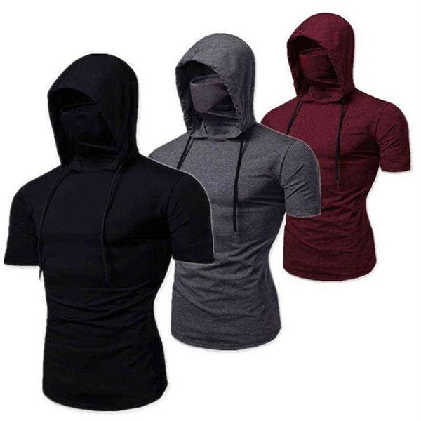 Camiseta de verano para hombre, traje de Ninja elástico con personalidad, pantalón corto informal con capucha, camiseta de manga para hombre, traje con máscara G220217181i