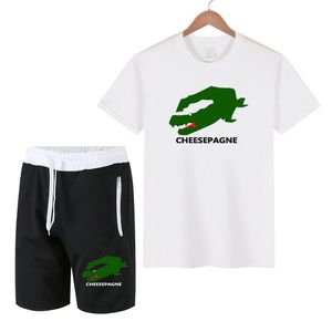 Zomer heren T-shirt sportset 2-delig herensport korte mouwen ronde hals sport casual stijl volledig pak