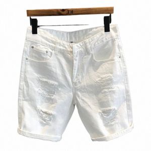 Summer des shorts déchirés blancs et confortables décontractés décontractés de cow-boy de cow-boy jeans pantalons courts masculins z6gs #