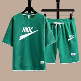 Zomer Mannen Set Merk Groen Trainingspak Mode Casual T-Shirt Shorts Tweedelige Set Mannelijke Sport Pak Korte Mouw herenkleding