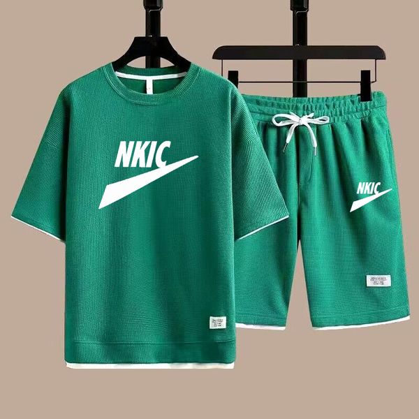Été hommes ensemble marque vert survêtement mode décontracté T-Shirt Shorts deux pièces ensemble mâle sport costume à manches courtes vêtements pour hommes