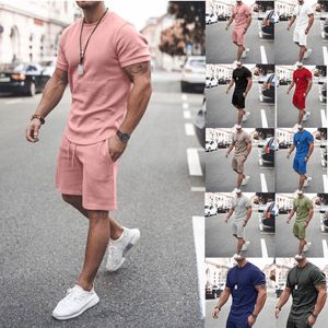 Summer Men sets masculin Set Set Casual Solid Solid Short T-shirt Short 2 pièces S S