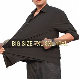 Zomer Mannen Shirt Elasticiteit Lg Mouw Oversize 6XL 7XL 8XL 10XL Plus Size Formeel Tracel Zwart Wit Designer Hoge kwaliteit Y9fI #