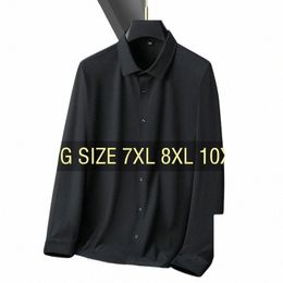 Zomer Mannen Shirt Elasticiteit Lg Mouw Oversize 6XL 7XL 8XL 10XL Plus Size Formele Tracel Zwart Wit Designer Hoge Kwaliteit i2i3 #