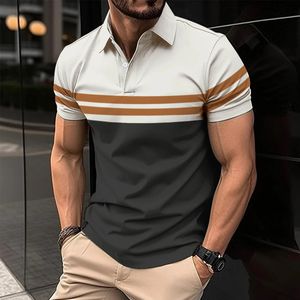 Zomermannen Korte mouwen Polo shirt mode splice streep printen t -shirt heren ademende feestkleding top 240403