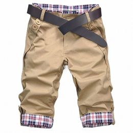 Summer Men Shorts Color Block Plaid Surf Board Shorts Pantalons de plage Style coréen Poches Casual Slim Fit Jeans courts y8O8 #