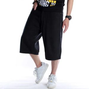 Summer Men Shorts Hip Hop Hop Harem Denim Jeans Boardshorts Fashion Algodón holgado suelto Skateboard Black Plus Tamaño 30 240410
