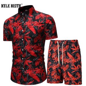 Zomer Mannen Shorts Sets Floral Print Hawaiian Shirt en Shorts Beach Wear Holiday Clothes Refatie Outfit Mannelijke twee stukjes X0909