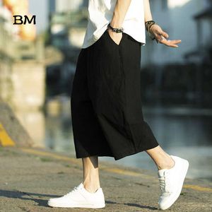 Été hommes Streetwear solide sarouel 2019 coton lin Joggers pantalon hommes Harajuku pantalons de survêtement décontracté jambe large X0723