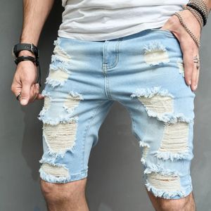 Zomer mannen Stijlvolle gaten Slim Fit denim shorts vast katoen casual Male strand vijfpuntbroeken jeans 240402