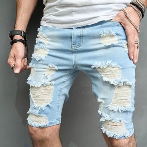 Men d'été trous élégants Slim Fit Shorts en coton solide Coton décontracté mâle plage Pantalon à cinq points jeans shorts 240420