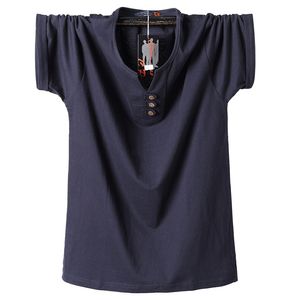Summer Men T Shirt Button Fit Fashion Fashion Cotton Sleewer Shirts V Neck -Choal -Solidio sólido 6xl 7xl 8xl EE OP 210707