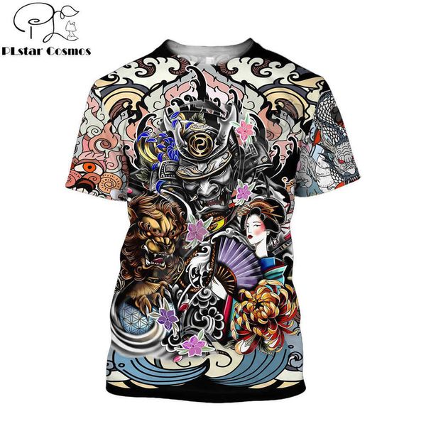 Camiseta de verano para hombres Samurai y Dragon Tattoo 3D TODO IMPRESO Harajuku Casual Manga corta Camisetas Unisex Tops QDL024 210629