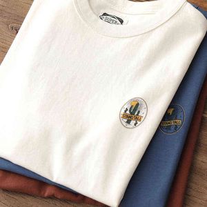 Été Hommes T-Shirts 250g Coton Japon Style Poids Lourd Paysage Naturel Impression Jeunesse Beige Beau O-Cou À Manches Courtes T-shirts H1218