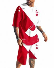 Zomer Mannen Trainingspak T-shirt Shorts 2 Delige Set Poker J 3D Gedrukt Casual Pak Korte Mouw Streetwear Oversized Herenkleding R6ug #