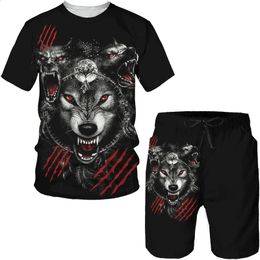 Summer Men Tracksuit Wolf 3D Imprimé à manches courtes à manches sportives Sports Vêtements de mode Short 2 pièces Casual Casual Surdimension Maly Set 240325