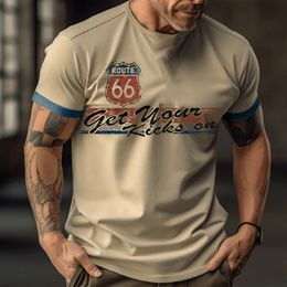 Été hommes t-shirts américain Vintage imprimé vacances hauts Route 66 course décontracté col rond chemises en vrac mâle Harajuku t-shirt 240220