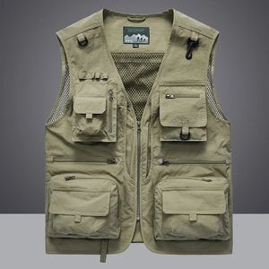 Gilet tactique de déchargement pour hommes, manteau d'été décontracté pour hommes, gilet de pographe en maille, veste de travail sans manches, outils de poche 5XL 240130