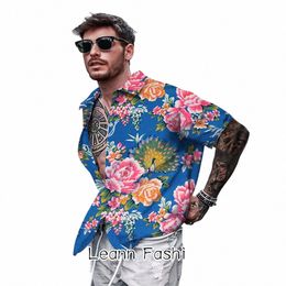 Summer Men Vintage Floral Print Shirt Casual Hawaiian Vacati Shirt Homme Style chinois Chemise Butt Vêtements Daily Streetwear v3nv #
