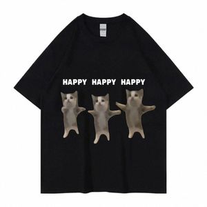 Été Hommes Femmes Cott T-shirt Drôle Chat Mignon Meme Tops Tees Mâle Fi Tendance Vêtements À Manches Courtes Danse Chat Streetwear z7oj #