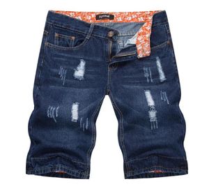 Verano Men039s Marca de algodón Estiramiento fino Jeans casuales Longitud corta hasta la rodilla Recto Azul oscuro Suavizante Jeans5812914