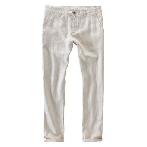 Mentins d'été 100% pantalon en lin cool mince pantalon blanc respirant homme décontracté.