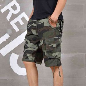 Zomer Mens Baggy Multi Pocket Military Camo Shorts Cargo Losse Rijbroeken Mannelijke Lange Camouflage Bermuda Capris Plus Size 210629