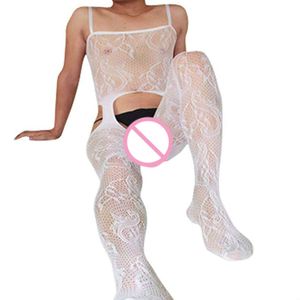 Zomer heren bodysuit bodystockings mannelijk ondergoed porno sexy lingerie homo erotische teddy heren jumpsuit visnet kleding zwart wit