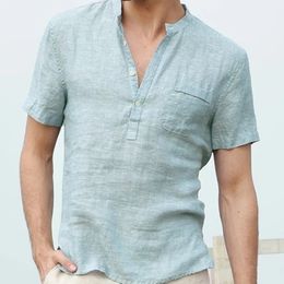 Blouse décontractée pour hommes Summer Shirt en lin en coton t-shirt à manches longues