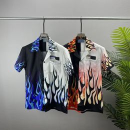 Summer Mens Cascuscollar Shirts à manches courtes Retro Flame Printing Modèle Hawaiian Beach Silk Shirts 240420