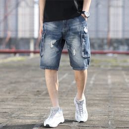 Summer Mens Casual Denim Shorts Fashion Multi-Pocket Color Couleur bleu clair Cargo Bermuda Ripped Jeans Shorts grande taille 28-42 240527