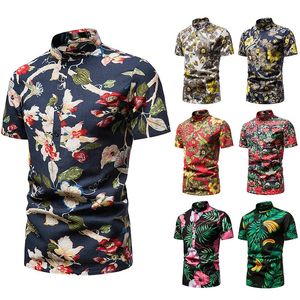 Summer Mens Casual Henry Neck Short Beach Shirt Fashion Urban Trendy Top 240412