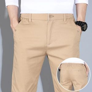 Summer Mens décontracté stretch doux pantalon ultrathin mâle taille élastique de la taille de glace respirante en soie solide.