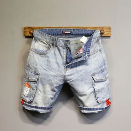 Summer Mens Cowboy Fashion Brand Travail Vêtements Pocket Slim Fit 5 points Denim Shorts Luxury Men Jeans Shorts 240428