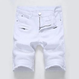 Été hommes Denim Shorts vêtements de rue tendance personnalité mince jean court blanc rouge noir mâle marque vêtements 240325